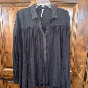 Free People Black Button-Up Blouse